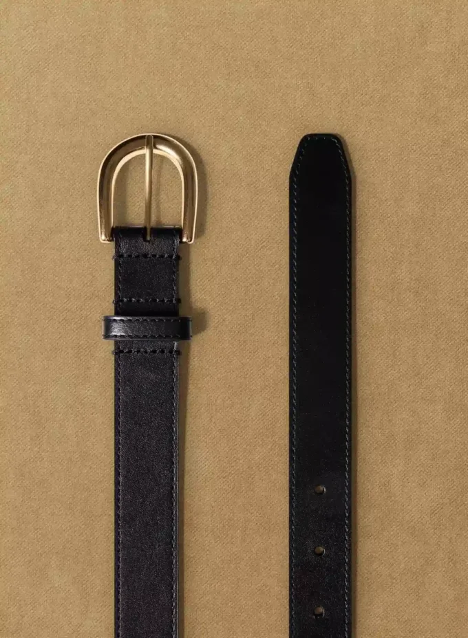 Accent Solid Brass Leather Belt Accent Solid Brass Leather Belt
