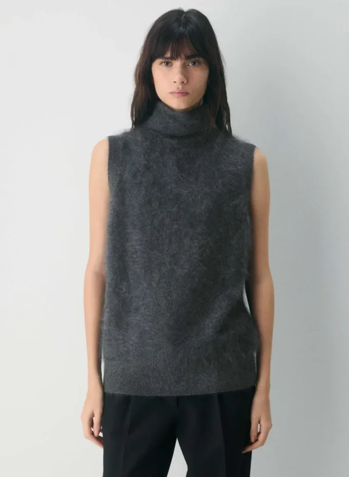 Brushed Cashmere Relaxed Turtleneck Tank