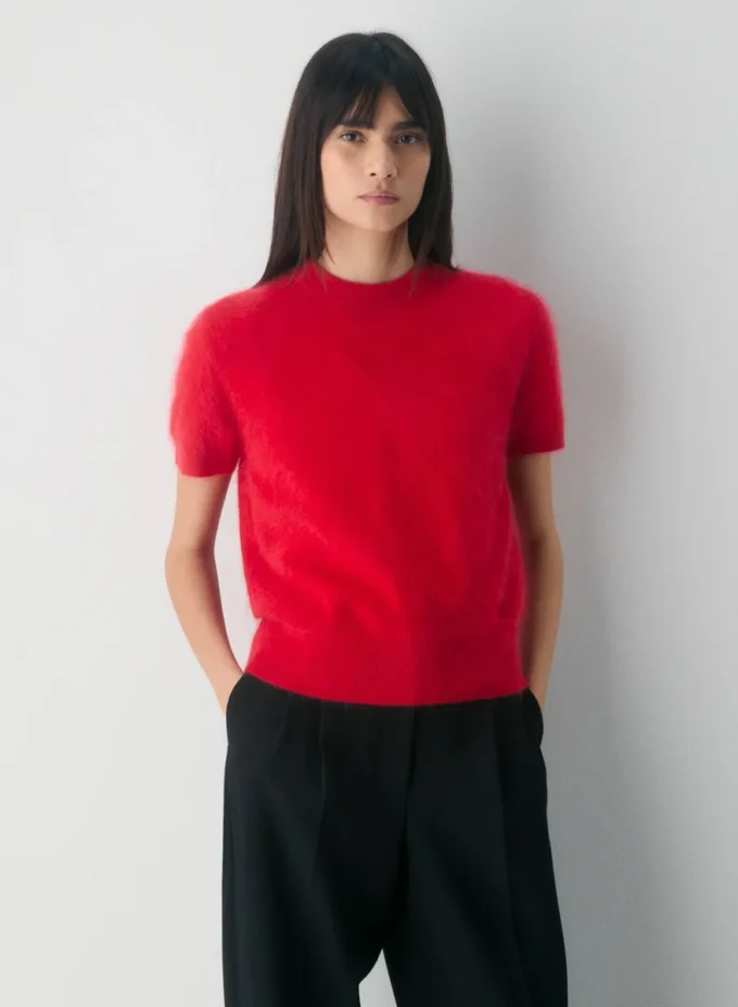 Brushed Cashmere Shortsleeve Crew Sweater