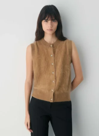 Brushed Cashmere Sleeveless Cardigan