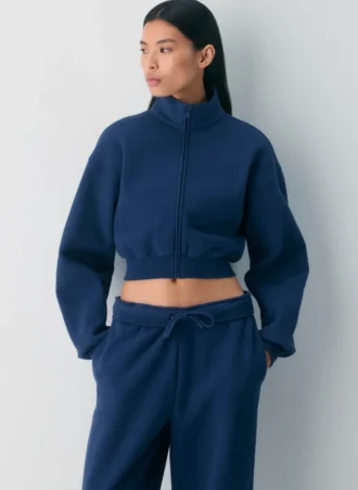 Cozy Sweatfleece Boyfriend Mock Crop Zip-up Cozy Sweatfleece Boyfriend Mock Crop Zip-up