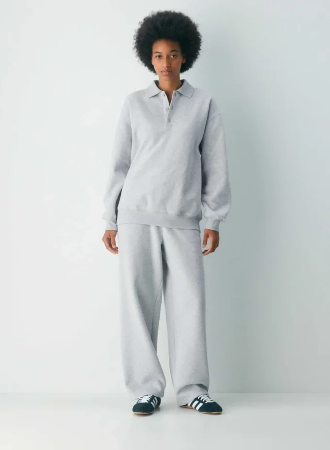 Cozy Sweatfleece Boyfriend Polo Sweatshirt