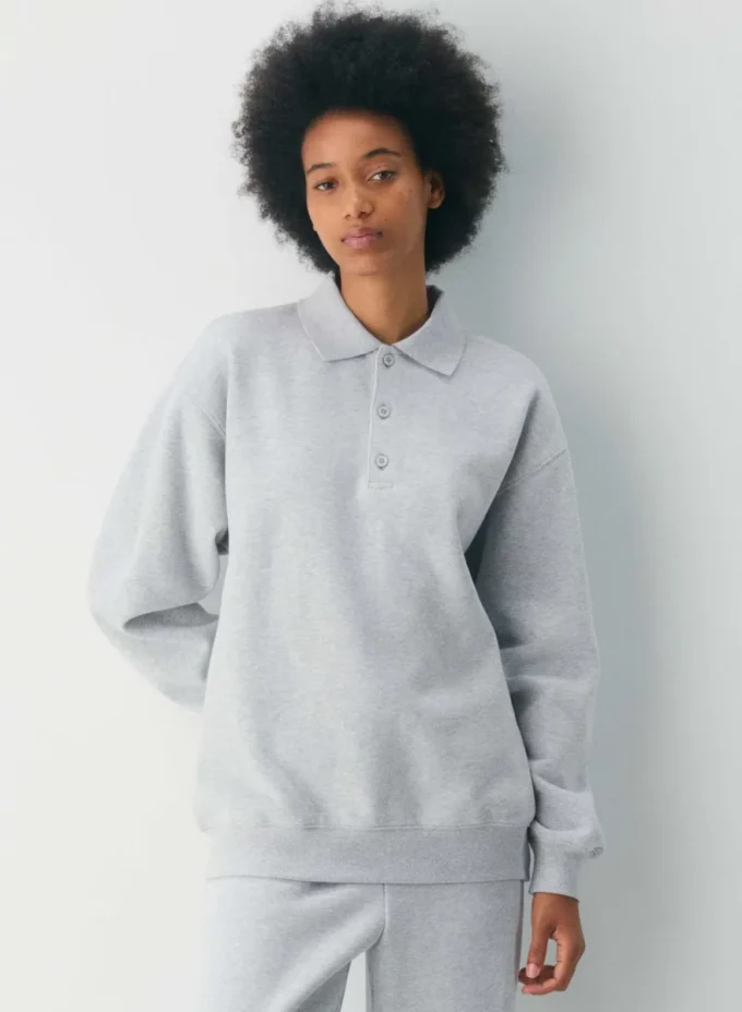 Cozy Sweatfleece Boyfriend Polo Sweatshirt