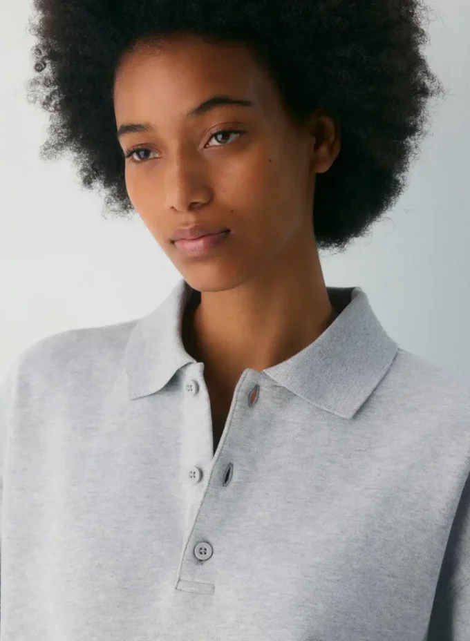 Cozy Sweatfleece Boyfriend Polo Sweatshirt