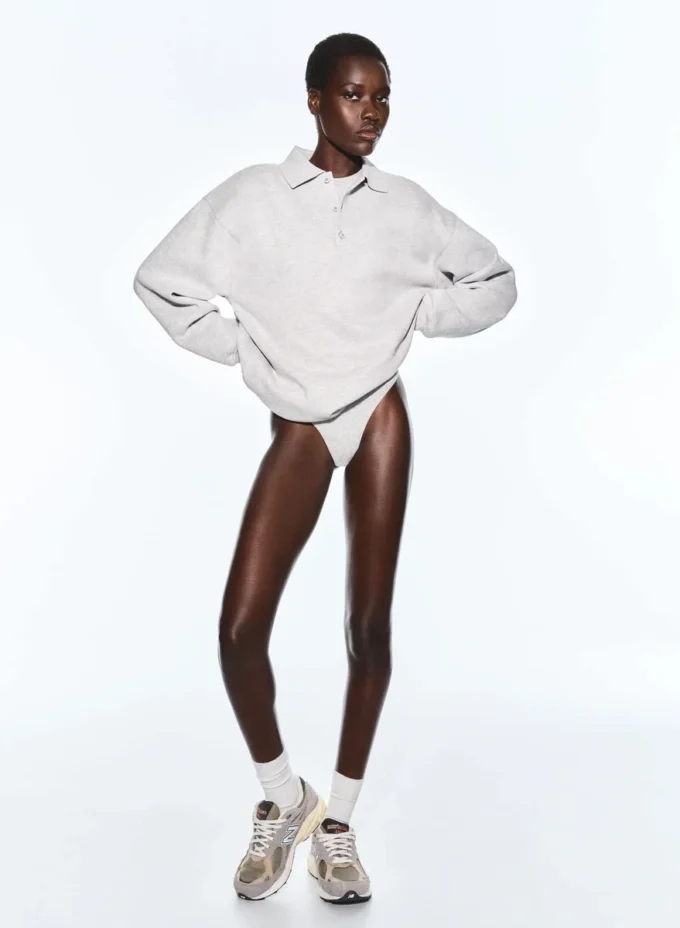 Cozy Sweatfleece Boyfriend Polo Sweatshirt