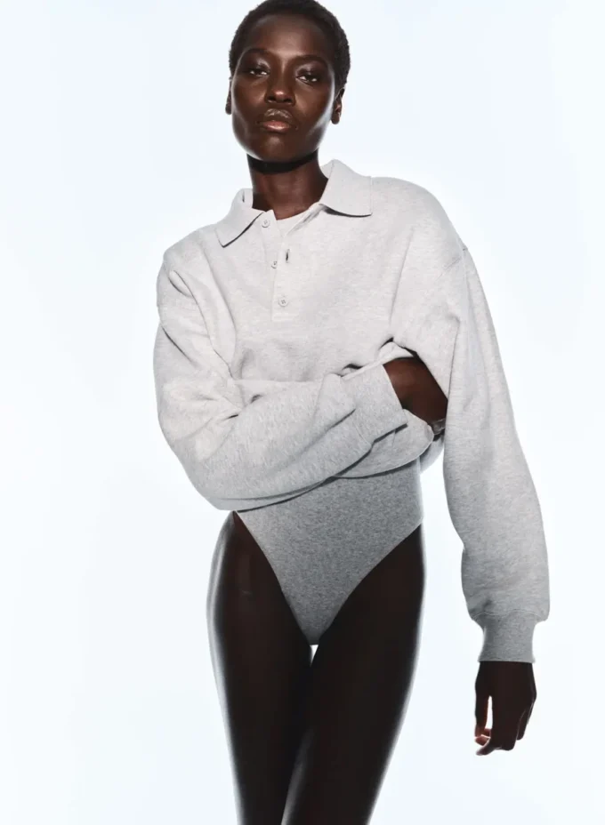 Cozy Sweatfleece Boyfriend Polo Sweatshirt