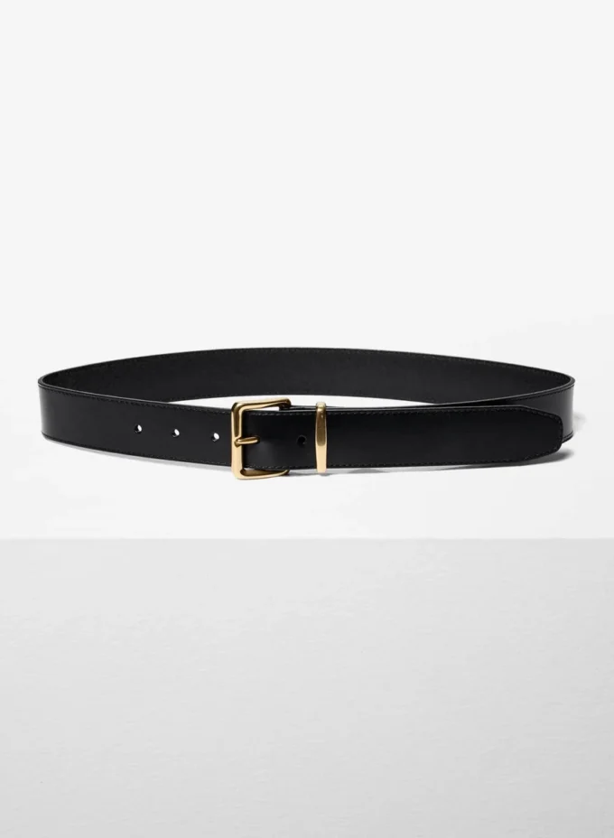 Emblem Solid Brass Leather Wide Belt
