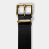 Emblem Solid Brass Leather Wide Belt