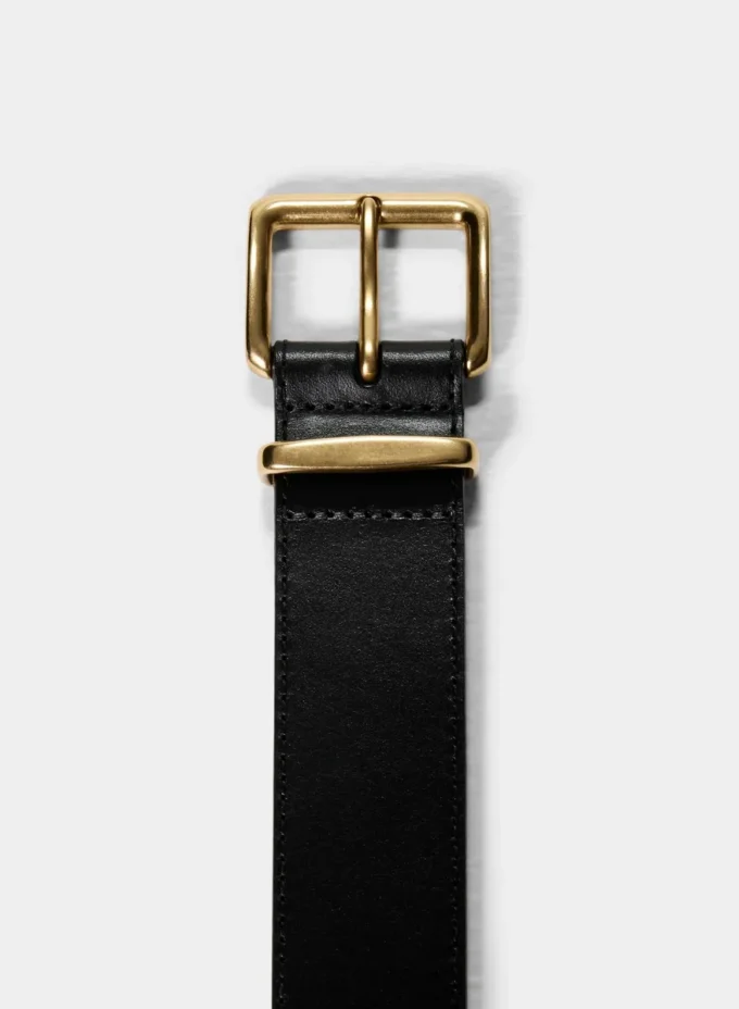 Emblem Solid Brass Leather Wide Belt