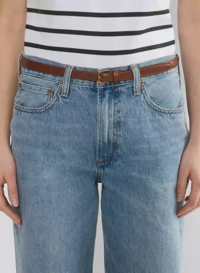 Essential Solid Brass Leather Slim Belt Essential Solid Brass Leather Slim Belt