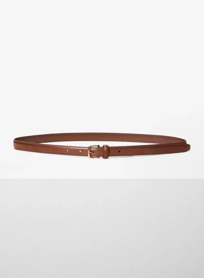 Essential Solid Brass Leather Slim Belt Essential Solid Brass Leather Slim Belt