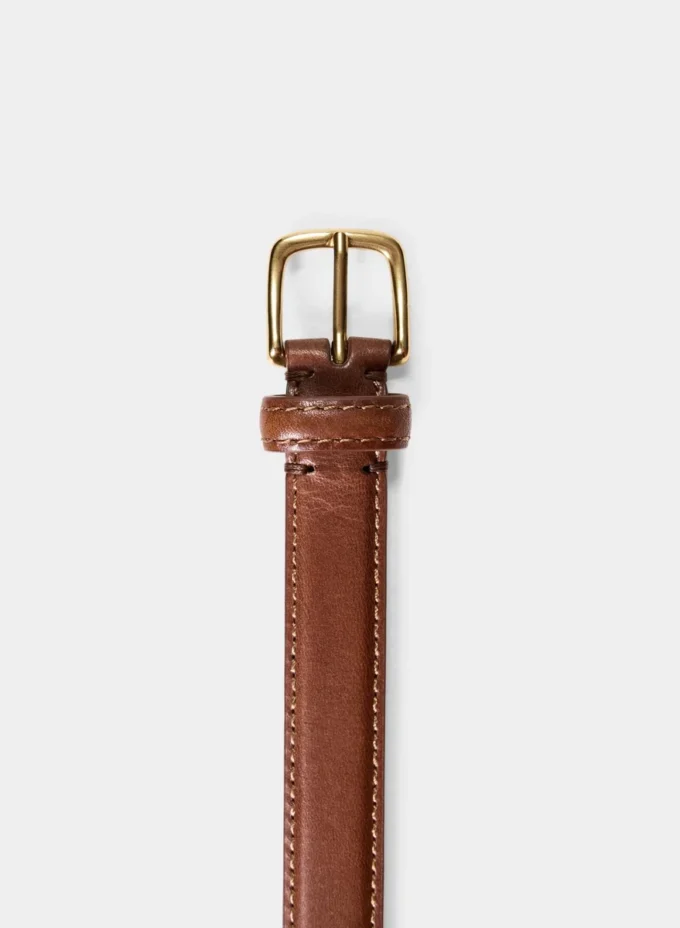Essential Solid Brass Leather Slim Belt Essential Solid Brass Leather Slim Belt