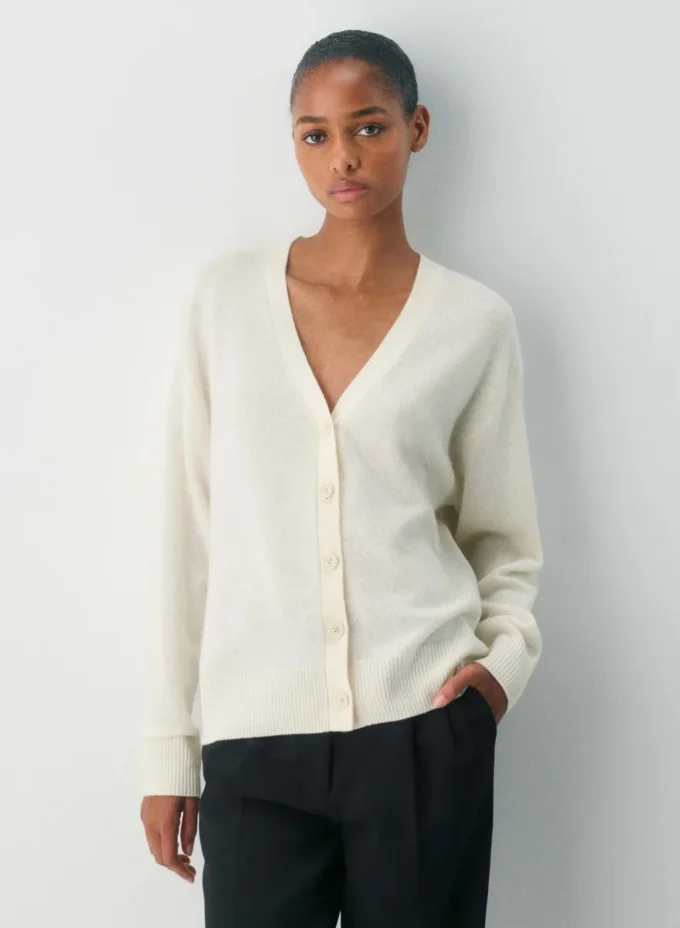Feather Cashmere Relaxed V-neck Cardigan Feather Cashmere Relaxed V-neck Cardigan