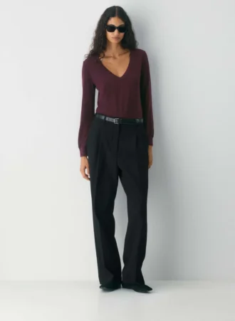 Fine Merino Wool Deep V-neck Sweater