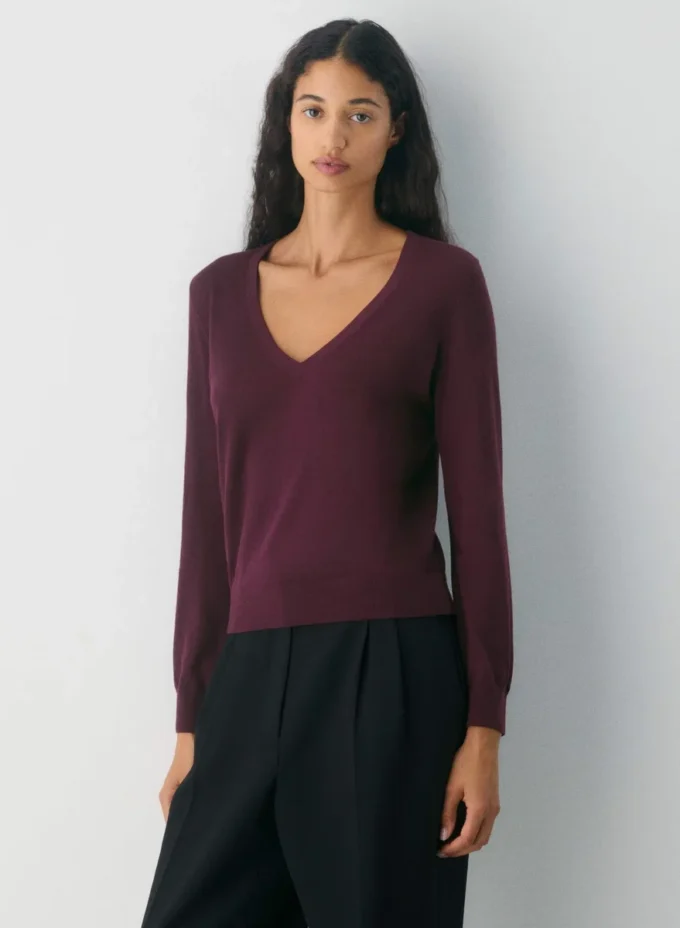 Fine Merino Wool Deep V-neck Sweater