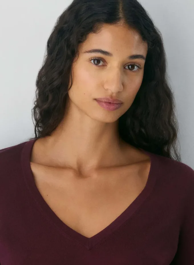 Fine Merino Wool Deep V-neck Sweater