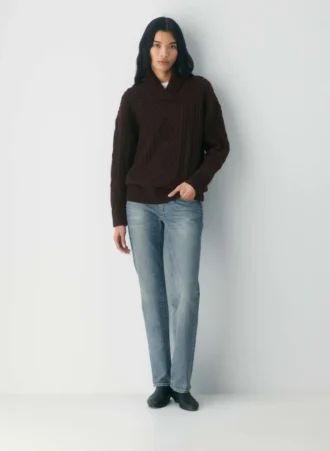 Heritage Knit Merino Wool Shawl Neck Sweater