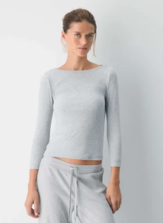 HomeStretch™ Rib Boatneck 3/4 Sleeve Top