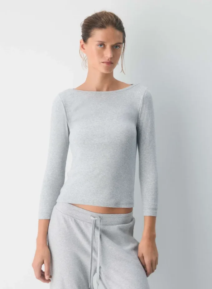 HomeStretch™ Rib Boatneck 3/4 Sleeve Top