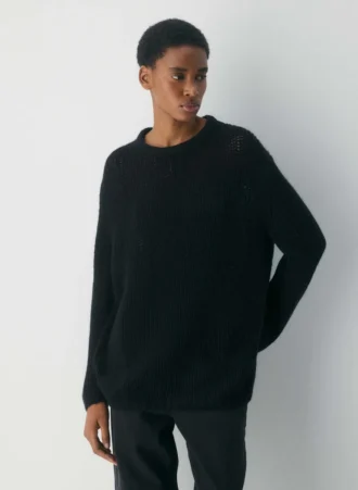 Mesh Cashmere Oversized Crew Sweater