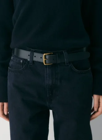 Roller Solid Brass Leather Wide Belt