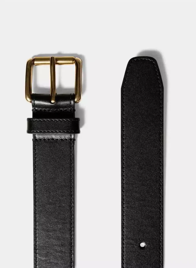 Roller Solid Brass Leather Wide Belt