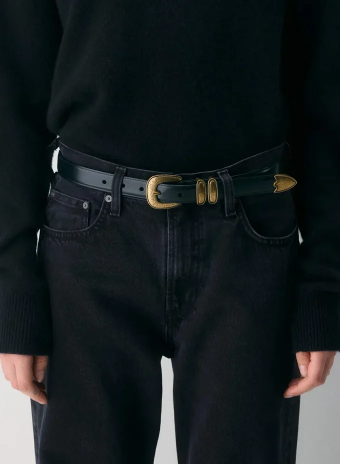 Western Solid Brass Leather Belt