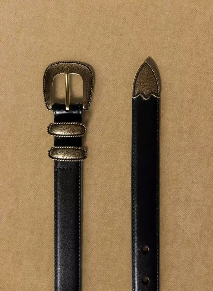 Western Solid Brass Leather Belt